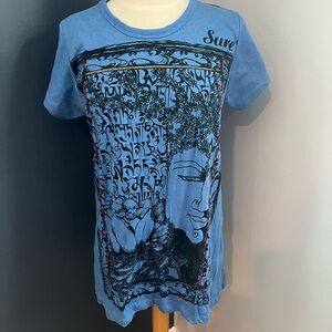 Enlightenment Blue Om Embroidered Buddha T-Shirt